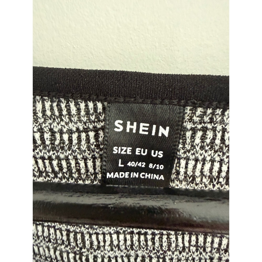 Shein Houndstooth Tweed Vest Black White Pearl Button Sleeveless Knit Top Large - Picture 4 of 4